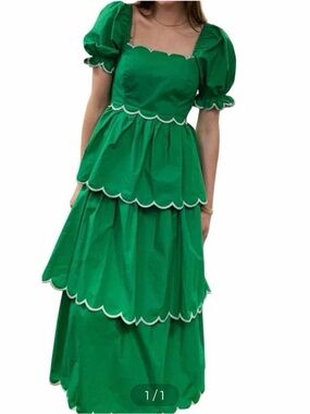 English Factory Green Scalloped Tiered Maxi Dress